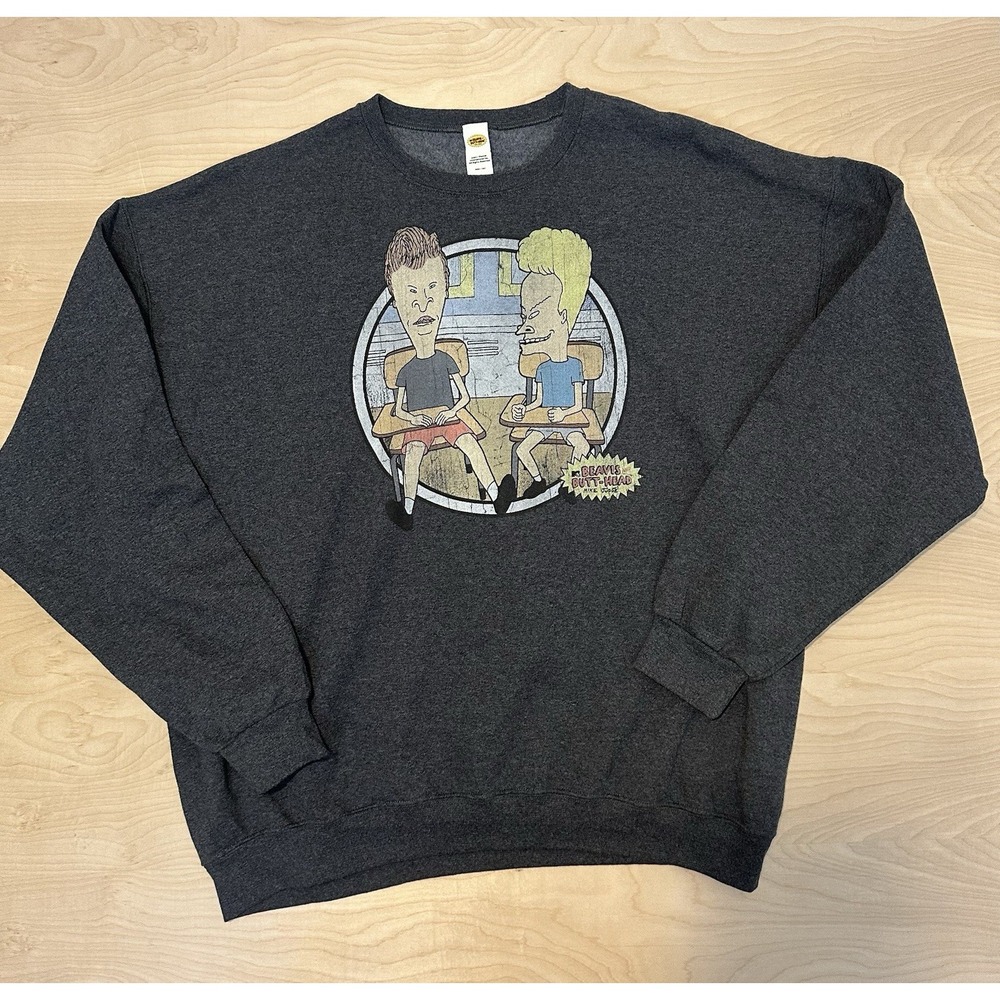 Men's Beavis and Butt-Head Classroom Portrait Sweatshirt XXL Heather Gray